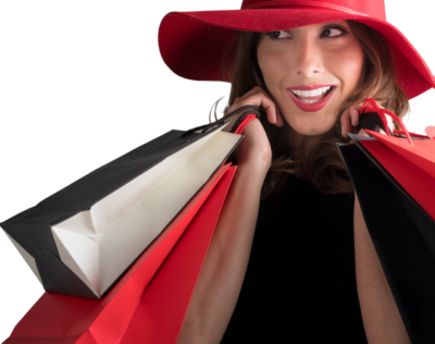 Shopping Lady in Red Hat